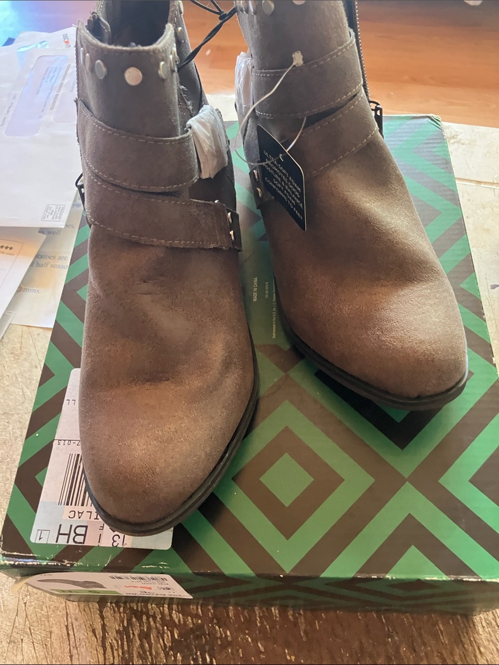 a.n.a Taupe Suede Ankle Booties with Studded Cuff